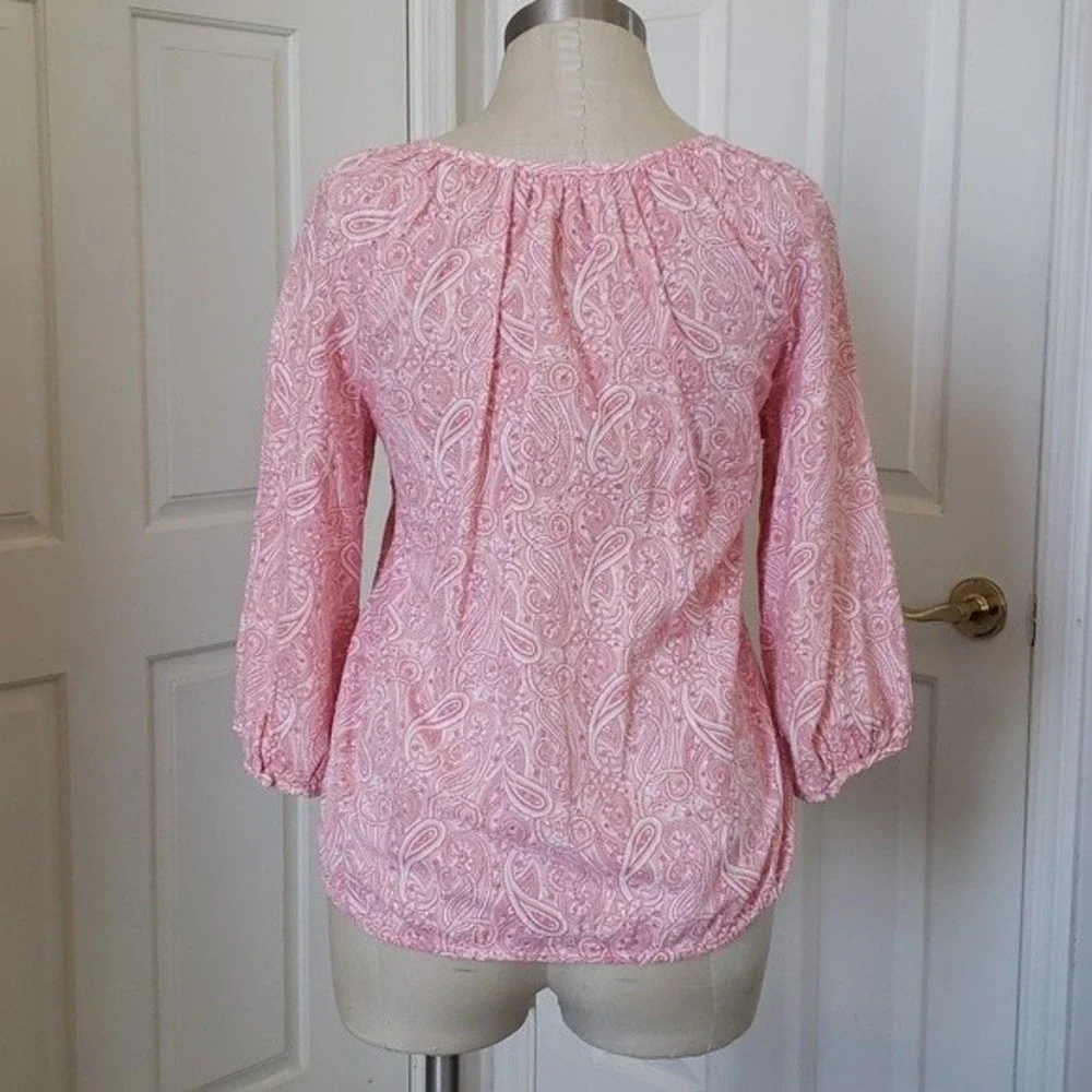 St. John’s Bay Coral Paisley Boho Peasant Top Petite Large - Picture 3 of 10